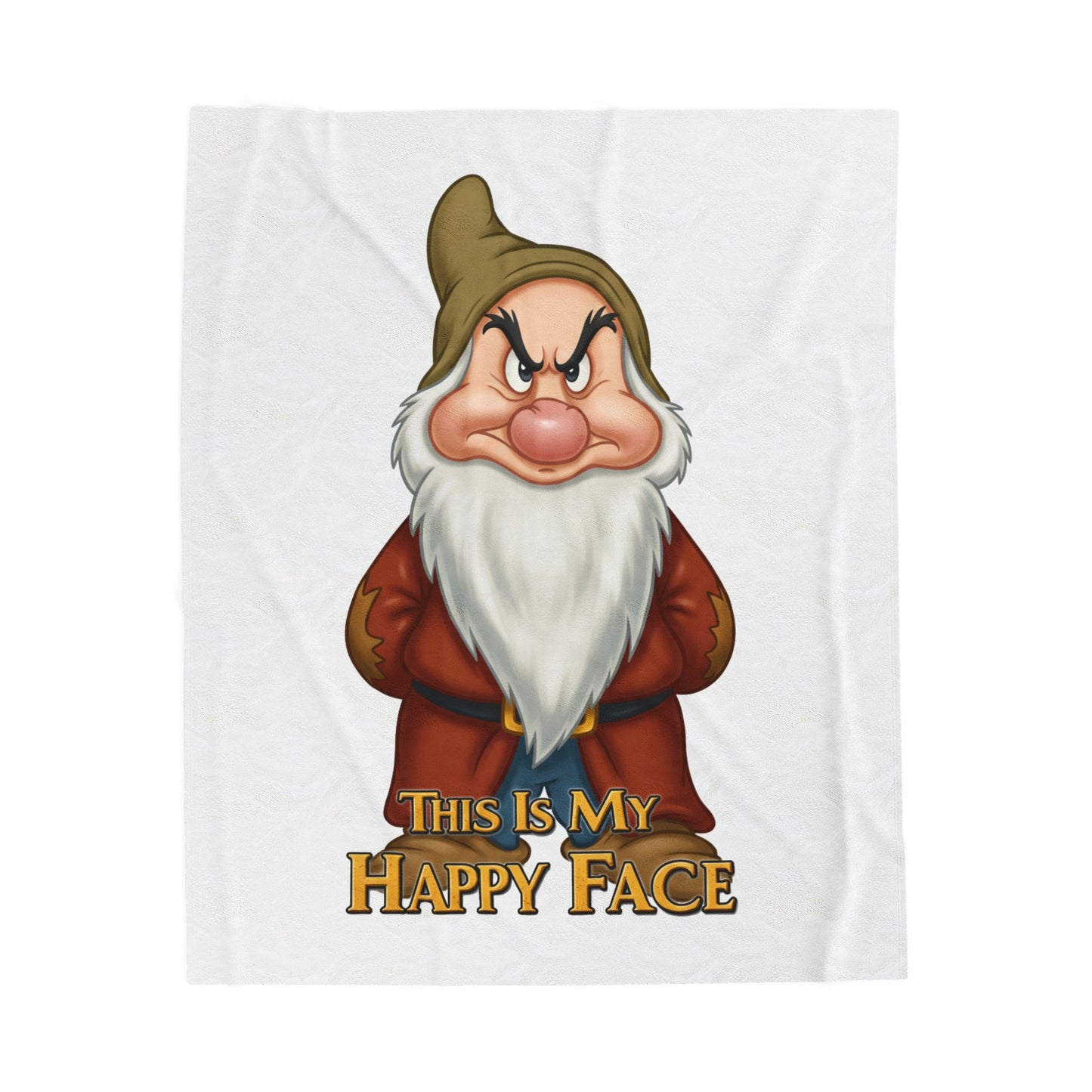 Funny Velveteen Plush Blanket with a Grumpy Dwarf - "This is My Happy Face"