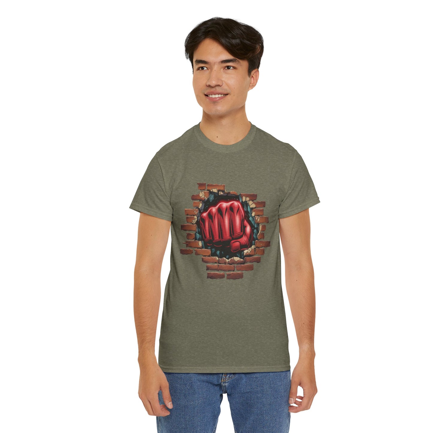 Impact Fist Graphic T-Shirt – Punch Through Brick Wall Design | Bold Streetwear Tee for Fighters, Gym & Edge-Lovers