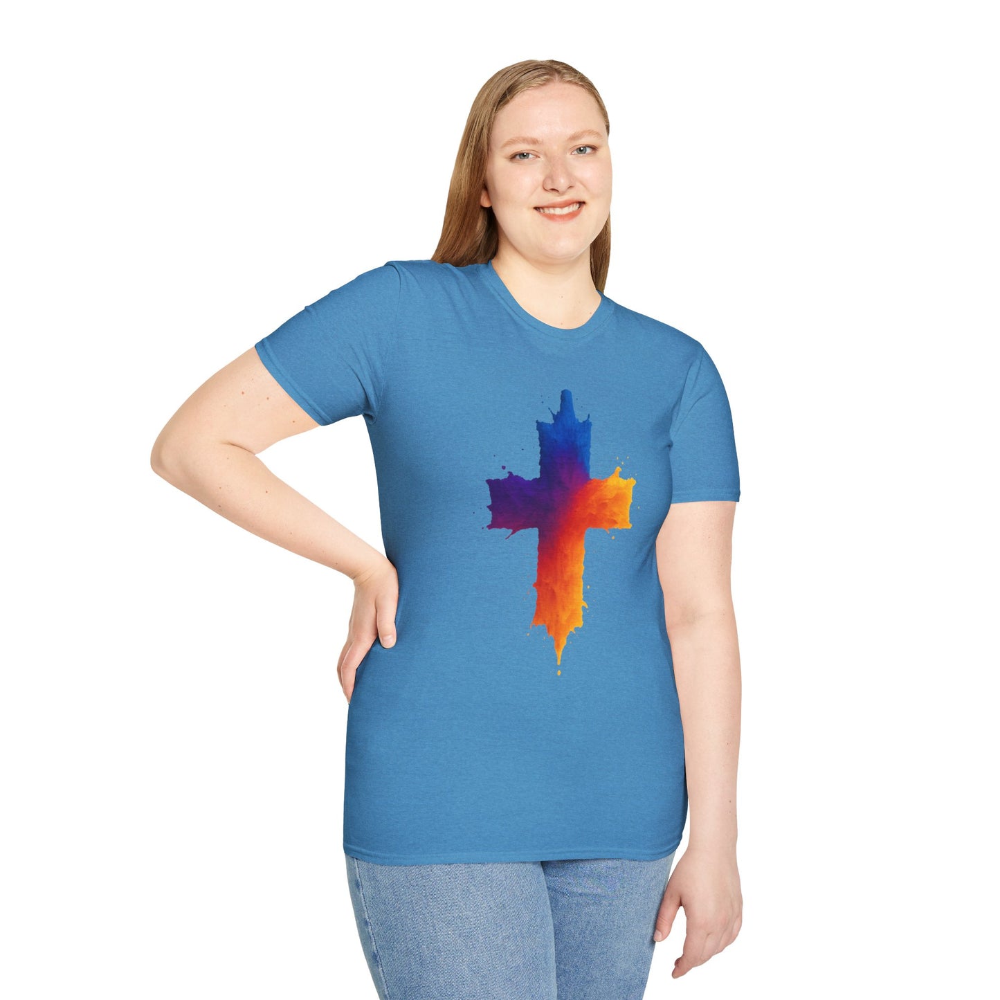 Colorful Abstract Cross T‑Shirt | Bold Grunge Paint Splatter Christian Tee | Unique Vibrant Gift | Inspirational Faith Graphic Shirt