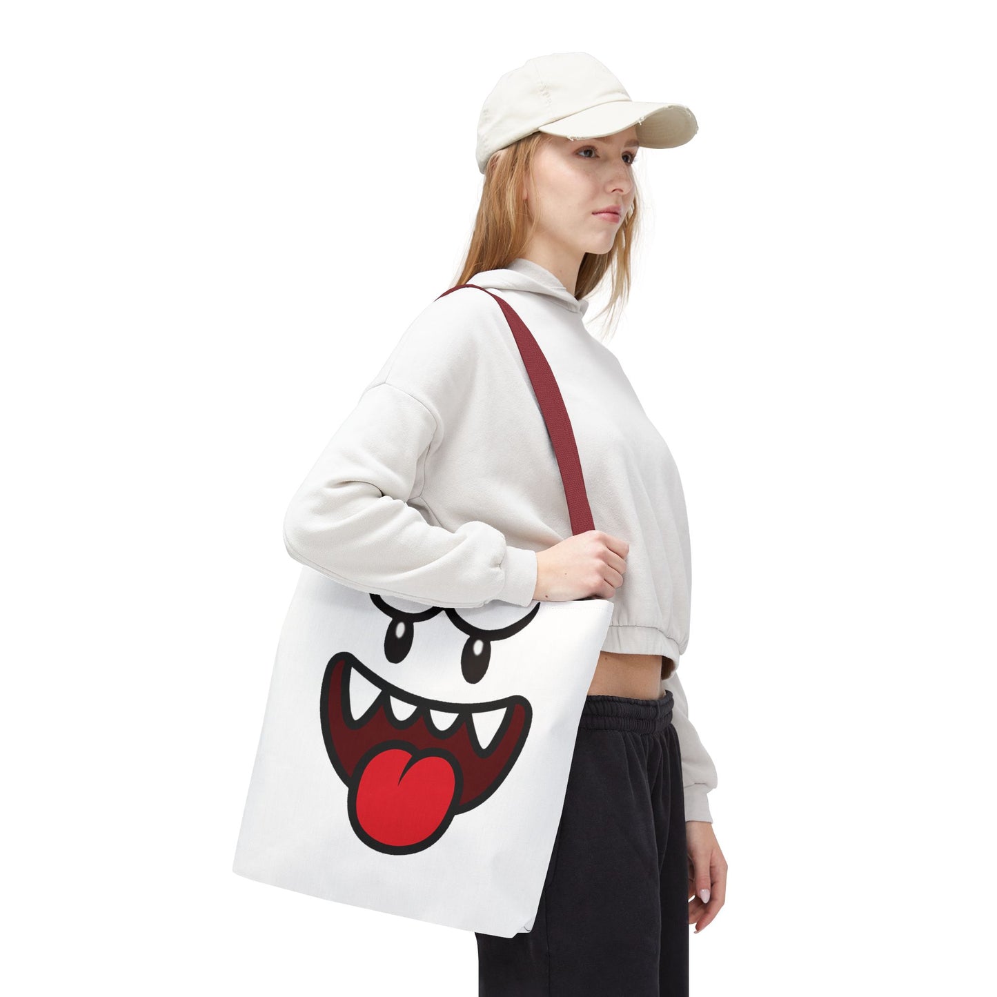 Funny Ghost Face Tote Bag, Spooky Halloween Shopping Bag, Creepy Cute Gamer Tote, Novelty Reusable Canvas Bag, Horror Themed Trick or Treat Bag