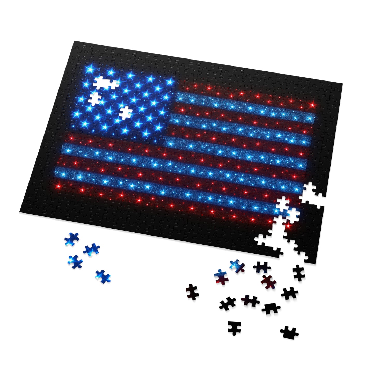 Bioluminescent USA Flag Jigsaw Puzzle - Patriotic Cosmic Puzzle 252-2000PC - Starry Red White Blue Home Decor Family Game Night Gift