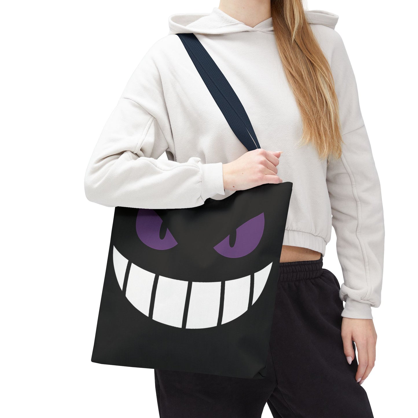 Evil Grin Tote Bag, Spooky Purple Eyes Reusable Shopping Bag, Creepy Cute Halloween Tote, Gothic Horror Canvas Bag, Gamer Room Accessory