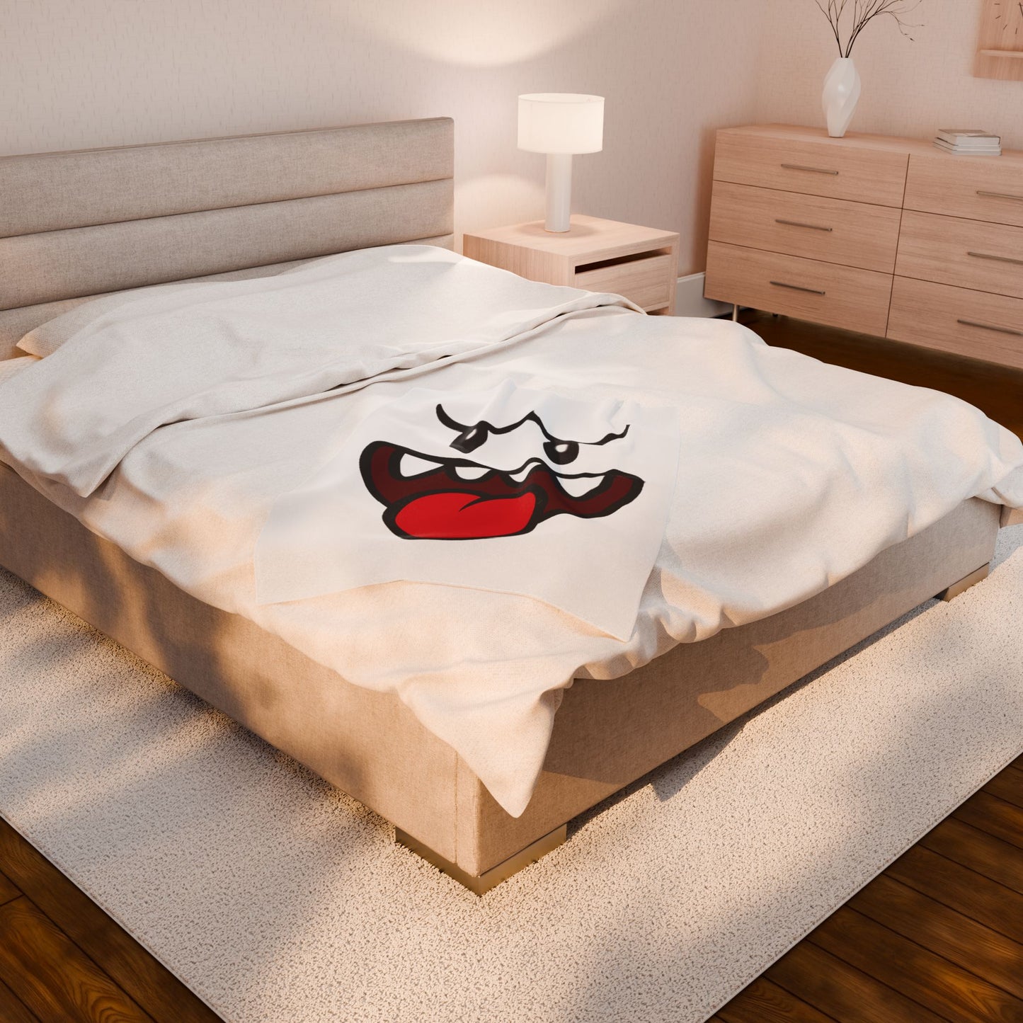 Funny Ghost Face Blanket, Spooky Halloween Throw, Creepy Gamer Room Bedding, Novelty Tongue Out Ghost Bedspread, Cool Cozy Horror Decor