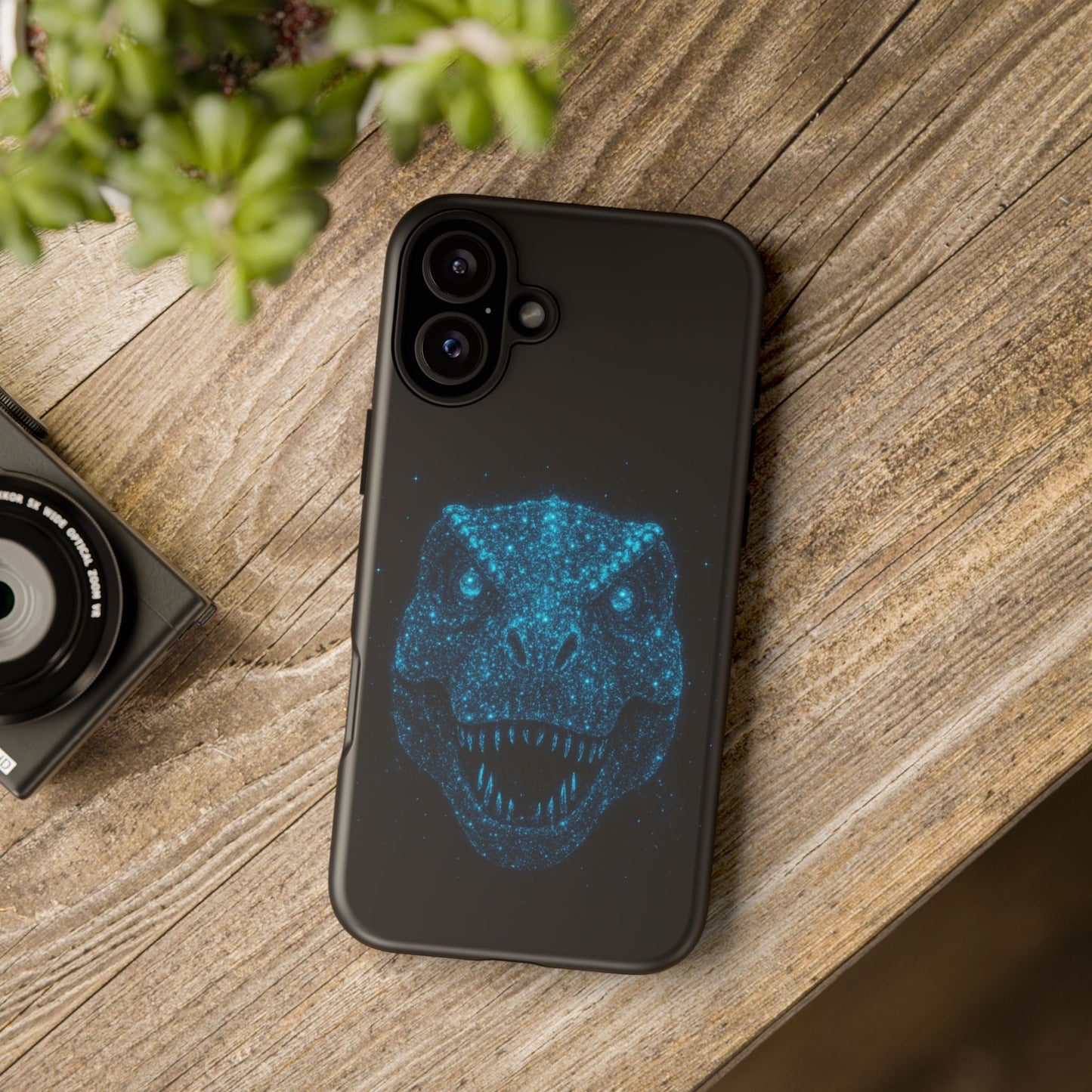 Bioluminescent Particle T-Rex iPhone Case - Galaxy-Style Cosmic Dino on Tough Dual-Layer Cover, Gift for Dino & Space Fans