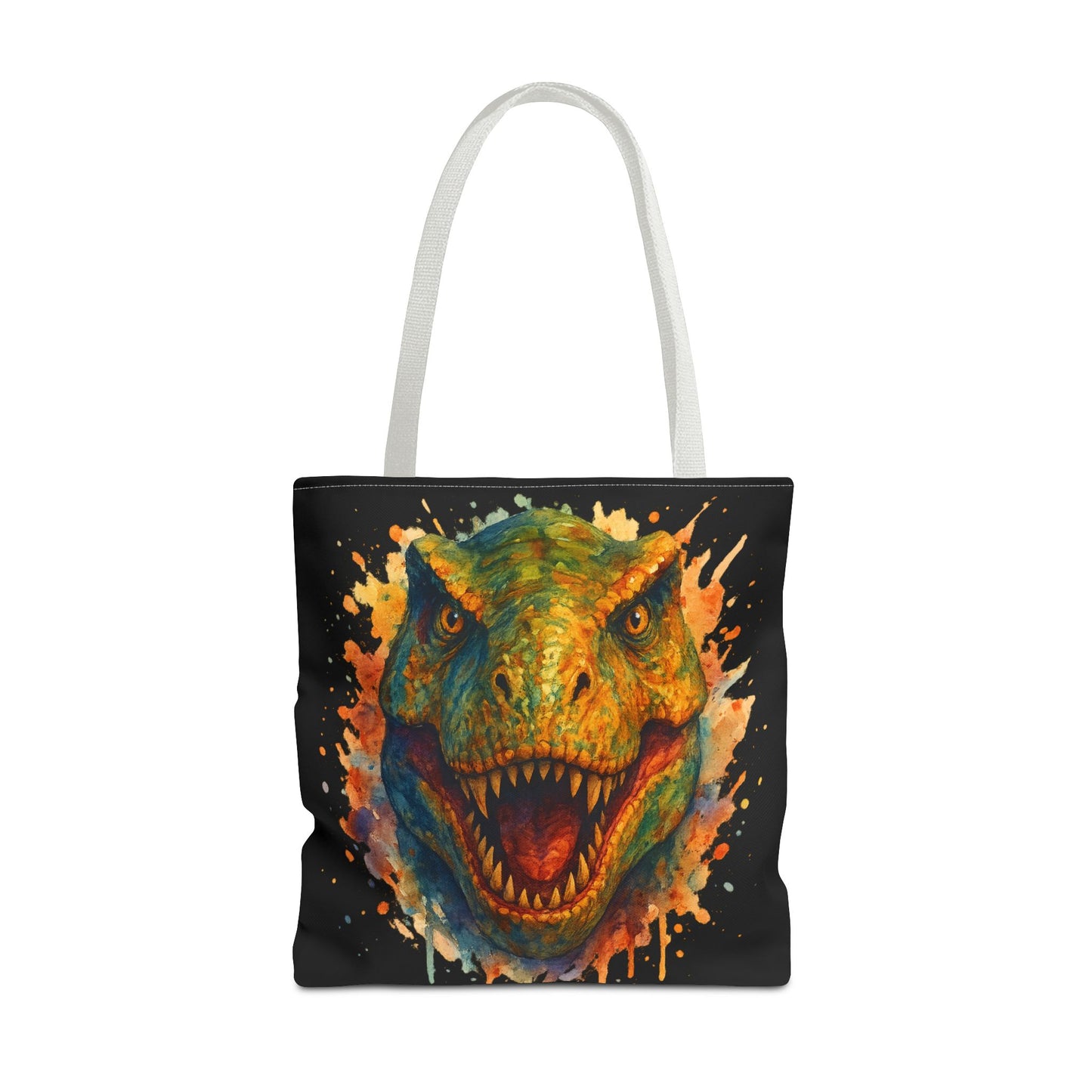 T-Rex Watercolor Tote Bag - 100% Polyester Canvas, Vibrant Dinosaur Art Bag, Reusable Beach-Market Tote, Dino Lover Gift, Bold Style