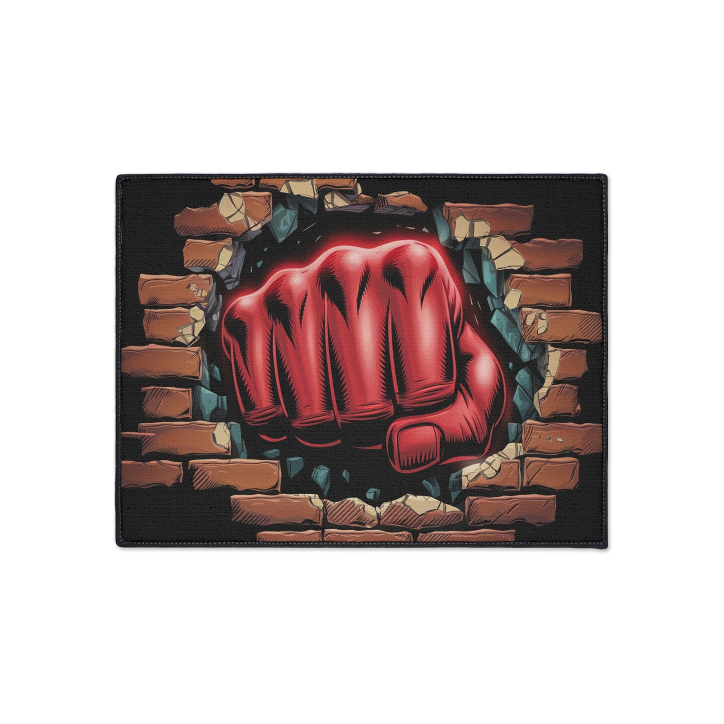 Floor Mat - Fun Red Fist Smashing Through Wall Design