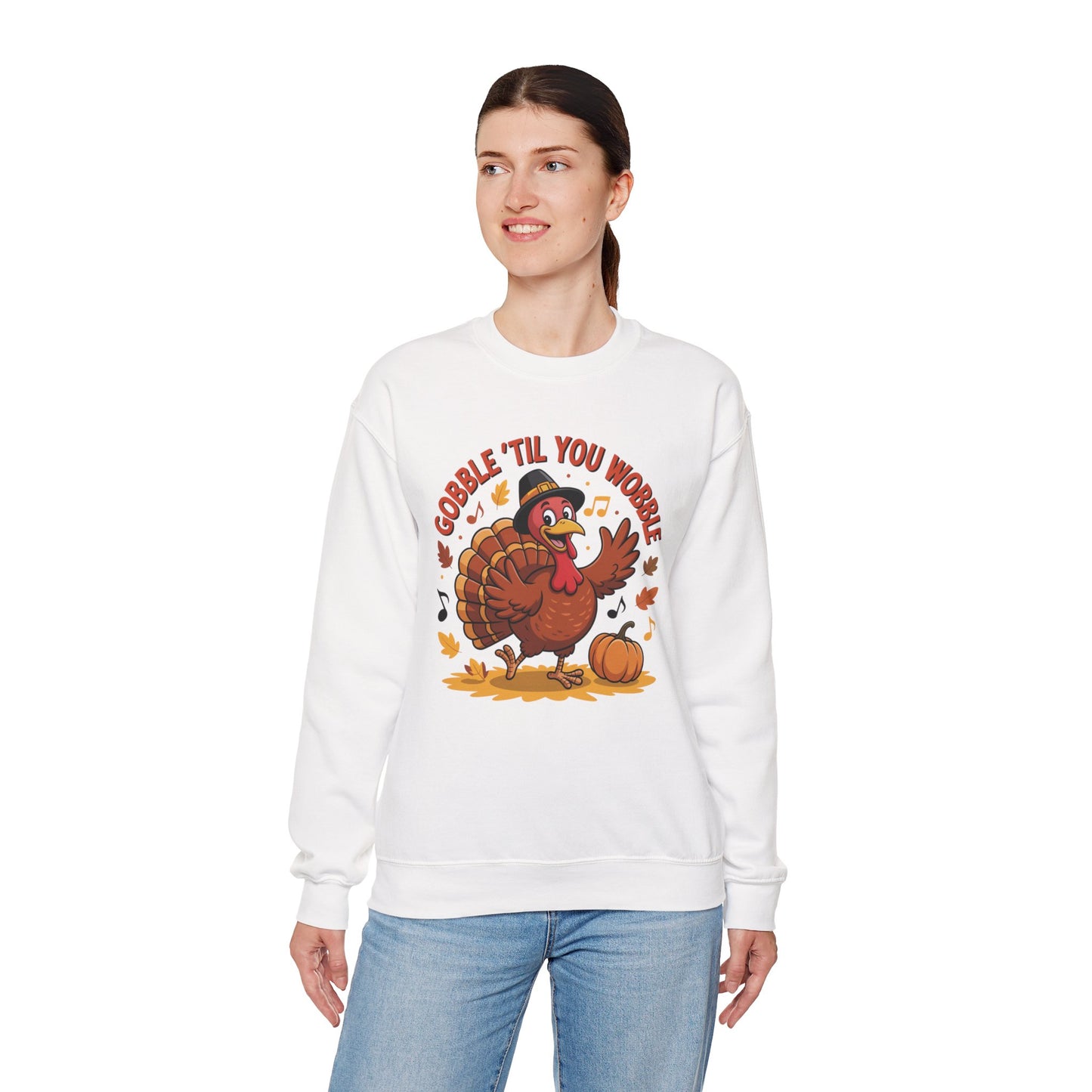 Gobble Til You Wobble Sweatshirt, Funny Cartoon Turkey Thanksgiving Crewneck, Dancing Turkey Fall Pullover, Cozy Friendsgiving Holiday Top