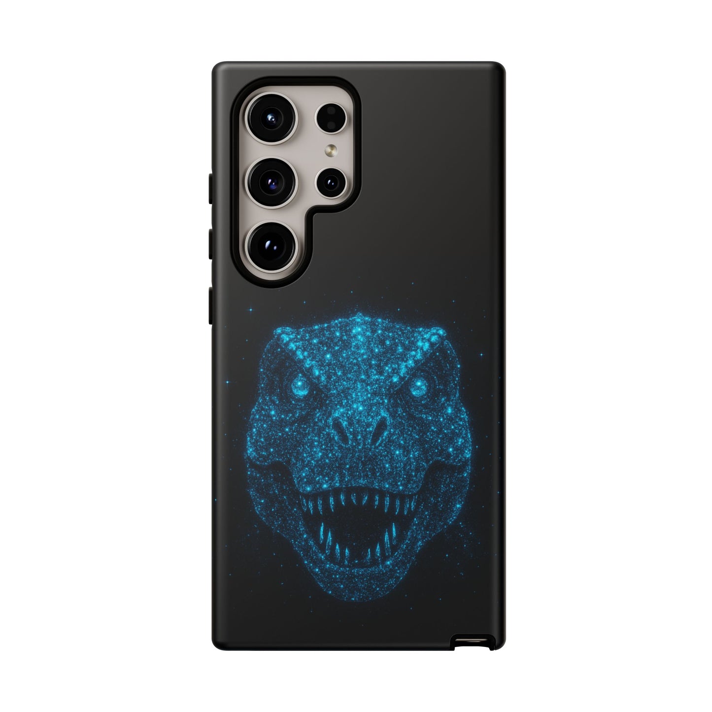 Bioluminescent T-Rex Samsung Case - Galaxy Tough Dual-Layer Cover, Cosmic Dino Particle Design, S25 S24 S23 Gift