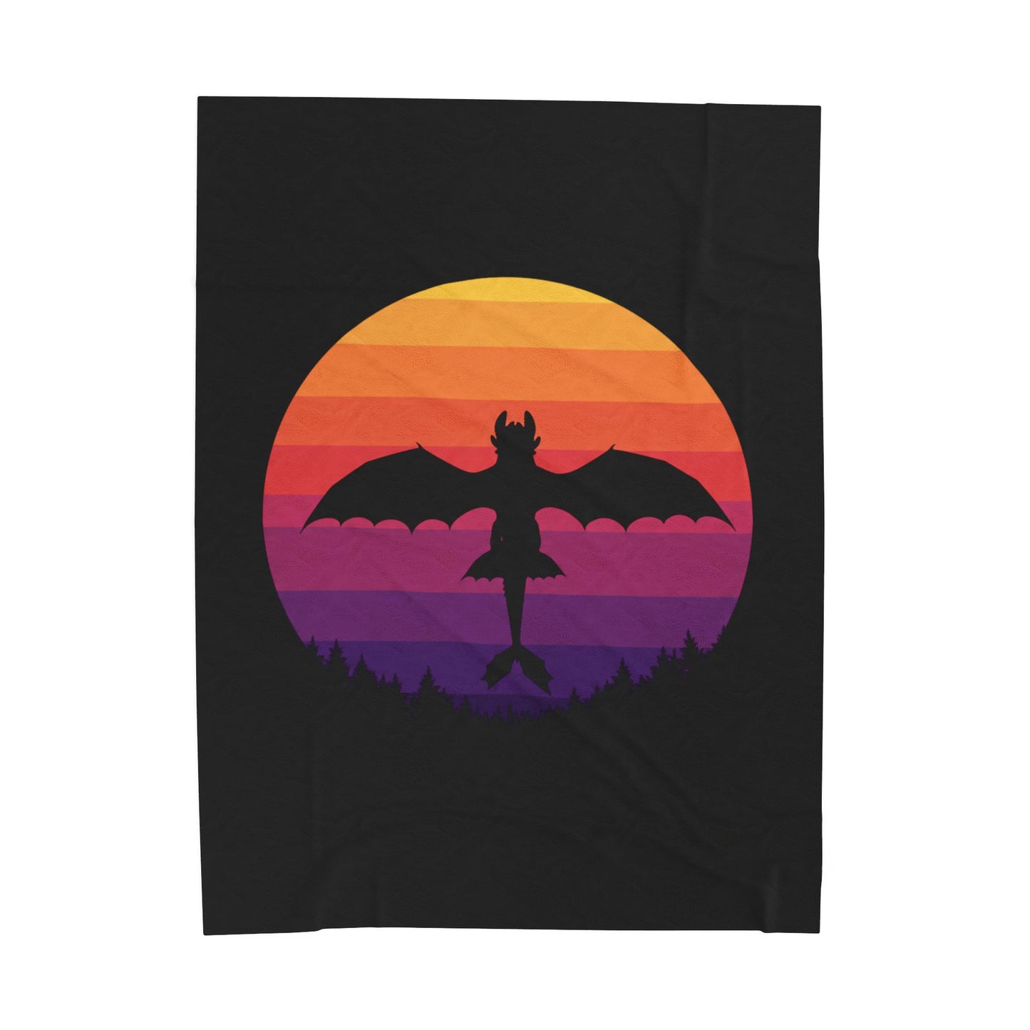 Dragon Sunset Blanket - Retro Dragon Fleece Throw - Fantasy Bedding Gift - Cool Gamer Blanket - Dragon Decor - Cozy Bed Cover for Fans
