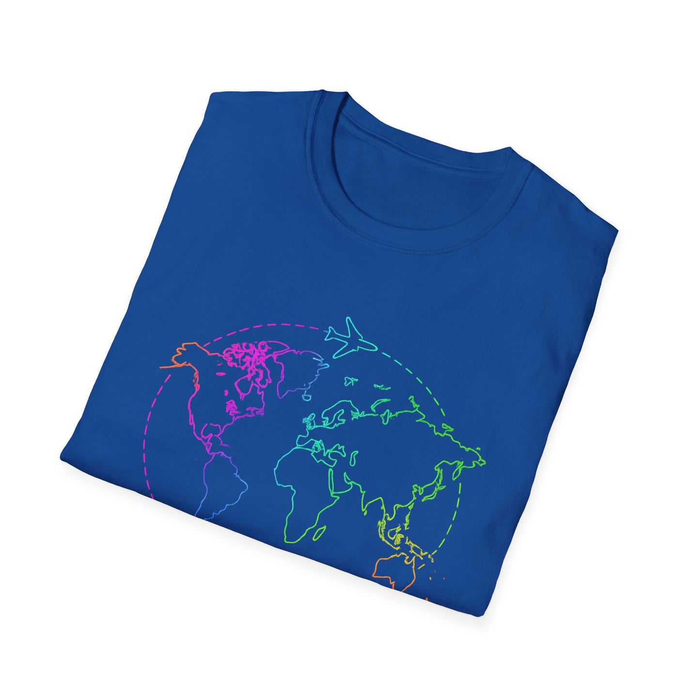 Adventure Awaits Neon Y2K Shirt - Retro Travel Tee, Rainbow Globe Graphic, Aesthetic Vacation Top, Y2K Gift for Travelers