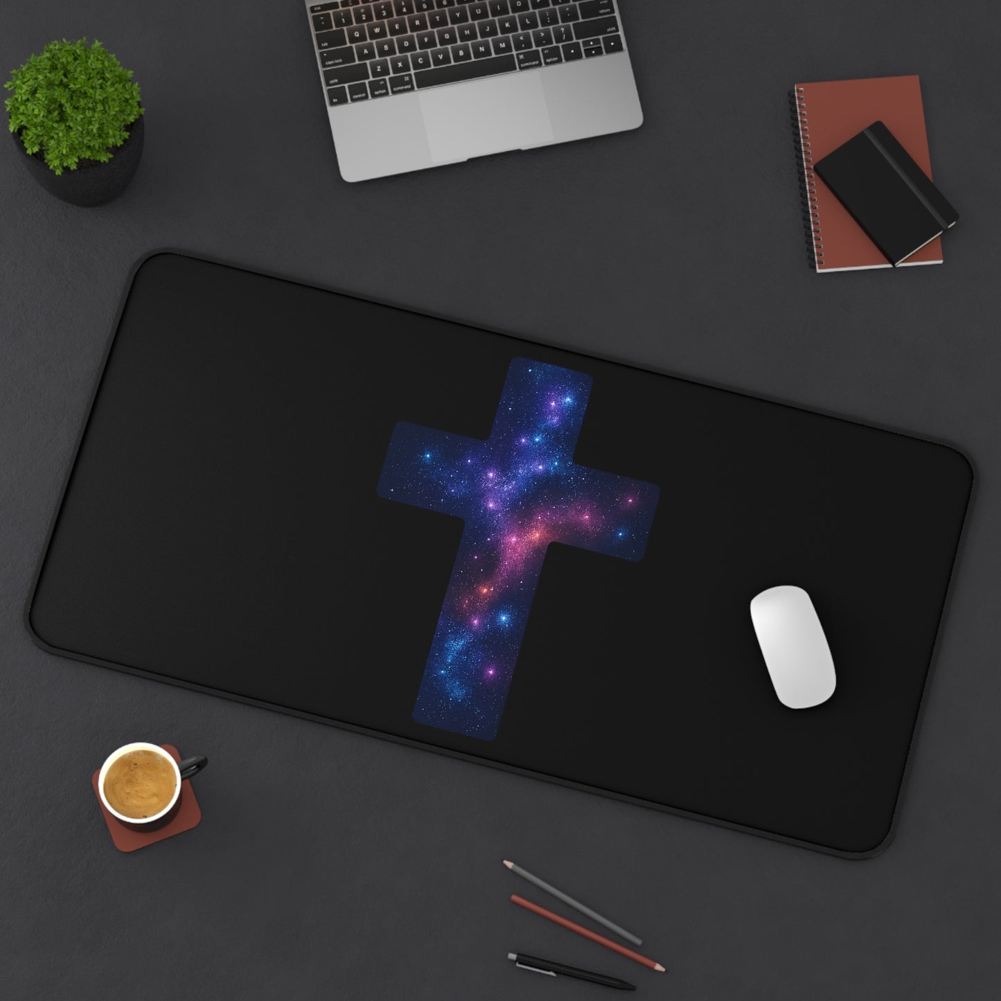 Galactic Desk Mat/Mouse Pad Cross Decor Christian Mouse Pad Spiritual Accessory Religious Desk Mat Gift for Believer
