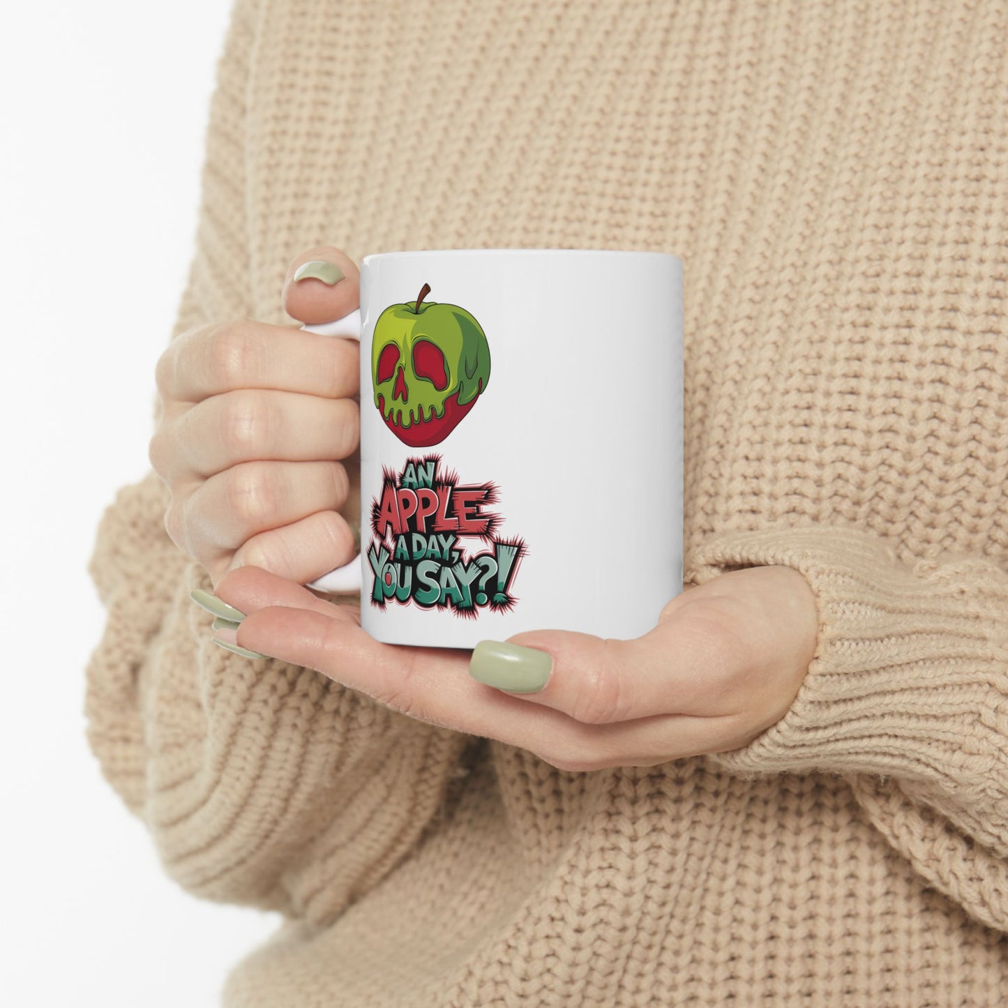 An Apple a Day You Say Mug – Spooky Poison Apple Coffee Cup, Dishwasher Safe Ceramic, Funny Gothic Halloween Gift for Horror & Dark Humor Fans