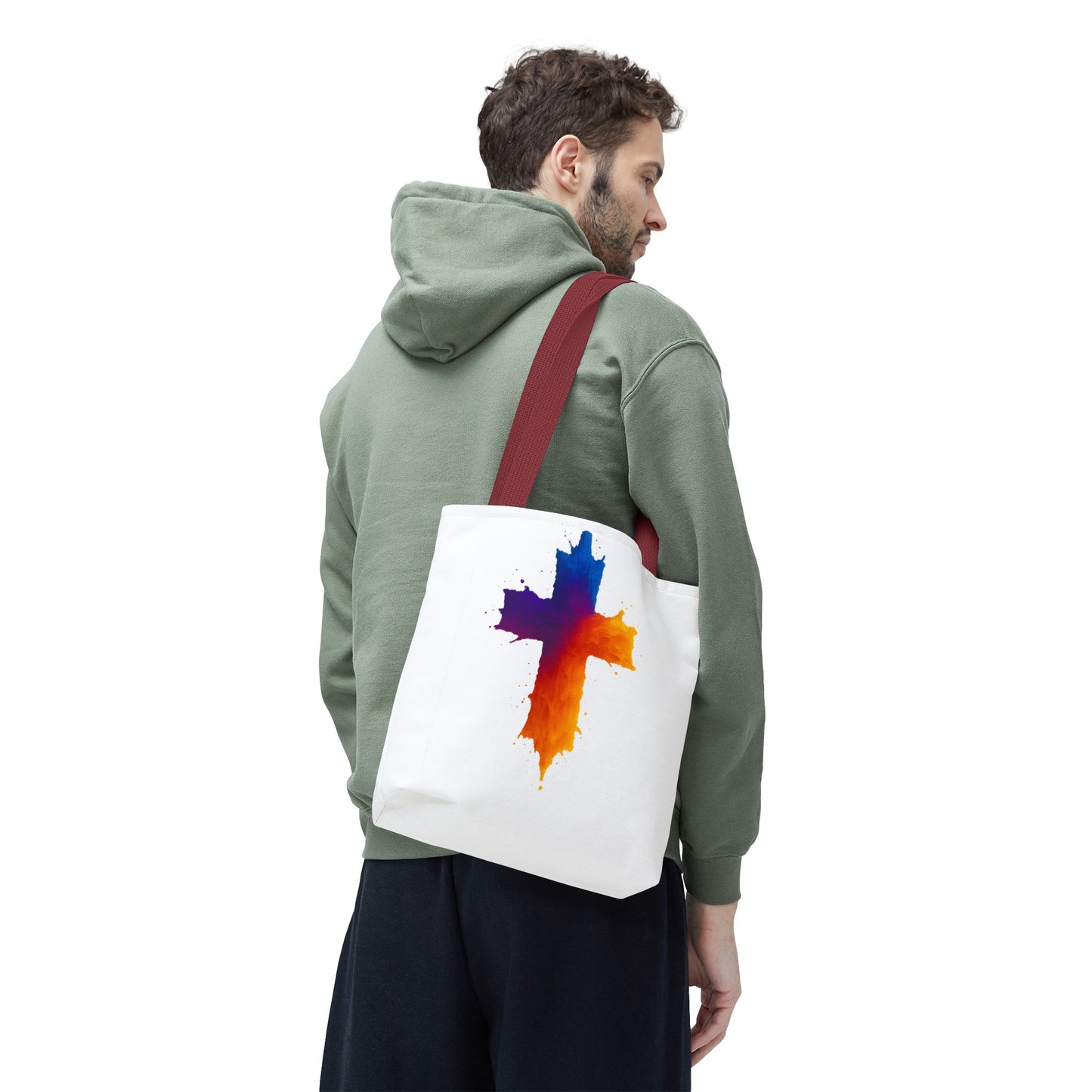 Watercolor Cross Tote Bag, Faith Tote, Christian Gift Bag, Religious Art Shoulder Bag, Inspirational Everyday Carry, Spiritual Cross Design Tote