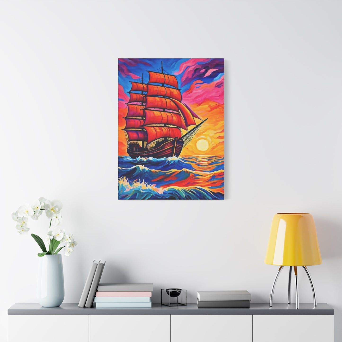 Canvas Art - Ship Sailing at Sunset