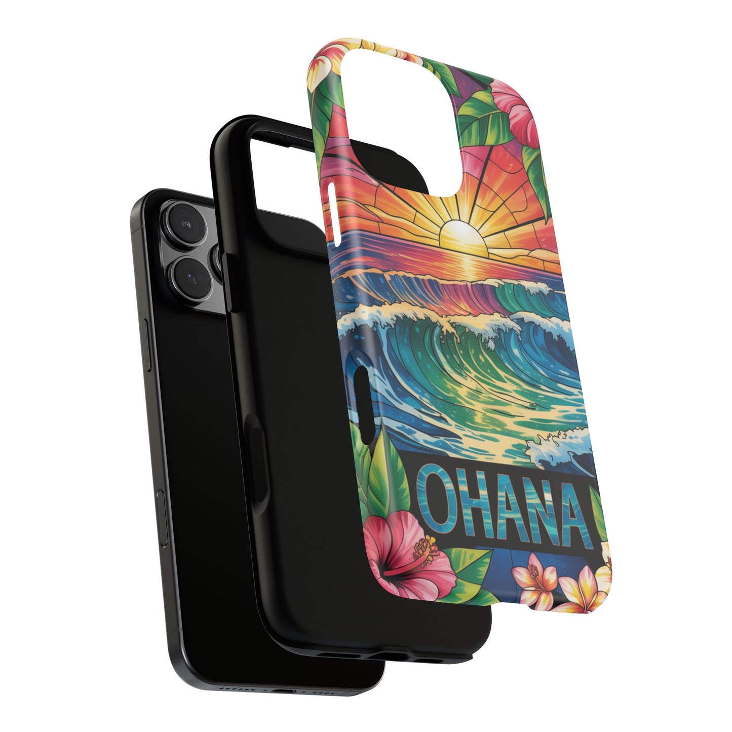 Ohana iPhone Case Tropical Hawaiian Sunset Phone Cover Wave Floral Beach Art Cute Gift for iPhone Lovers