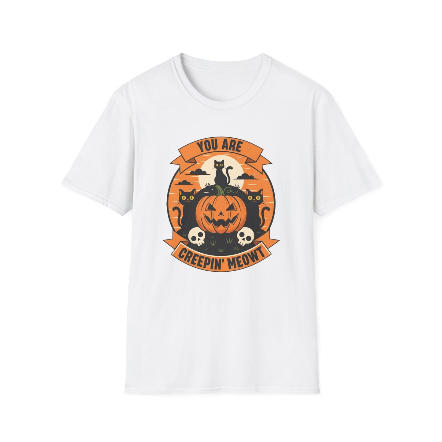 You Are Creepin' Meowt Halloween Cat T-Shirt | Funny Spooky Cat Tee | Black Cat Pumpkin Shirt | Cute Halloween Gift for Cat Lovers
