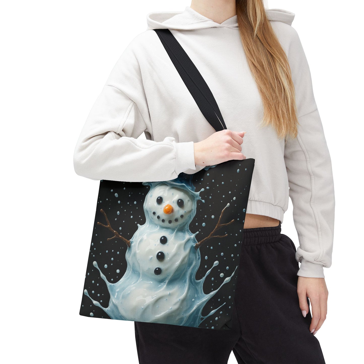 Winter Snowman Tote Bag, Festive Christmas Gift Bag, Holiday Shopping Tote, Snowy Season Accessory, Reusable Winter Art Bag For Everyday Use