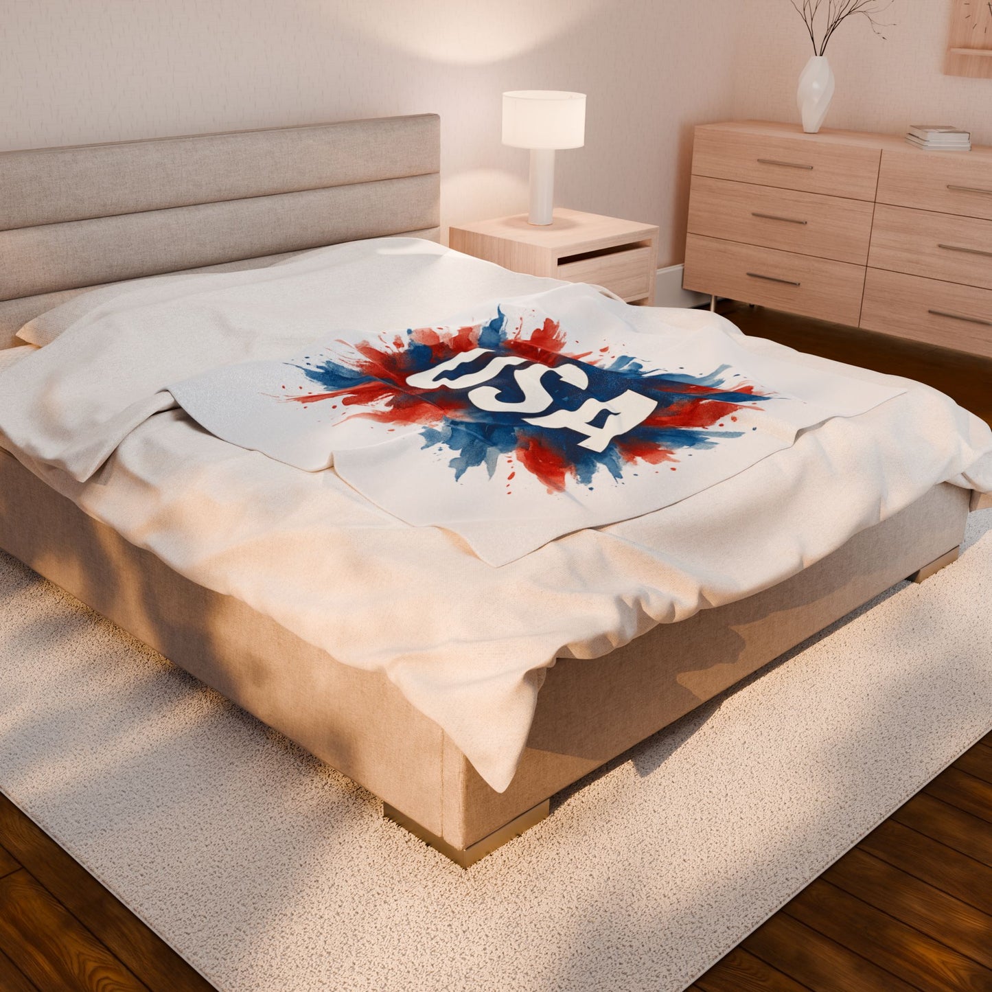USA Plush Throw Blanket - Soft Polyester Patriotic Blanket for Bed or Couch, Red White Blue 4th of July Decor, Veteran or Citizenship Gift
