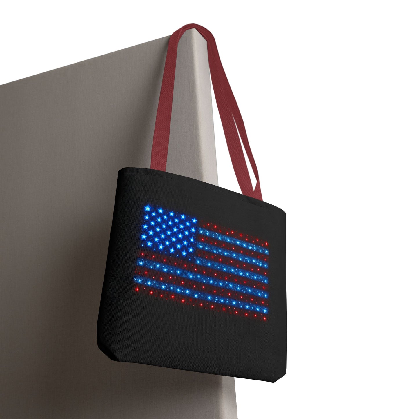 Galaxy Bioluminescent USA Flag Tote Bag - Patriotic Cosmic Canvas Shopper - Starry Red White Blue Tote Non-Glow - 4th July Gift