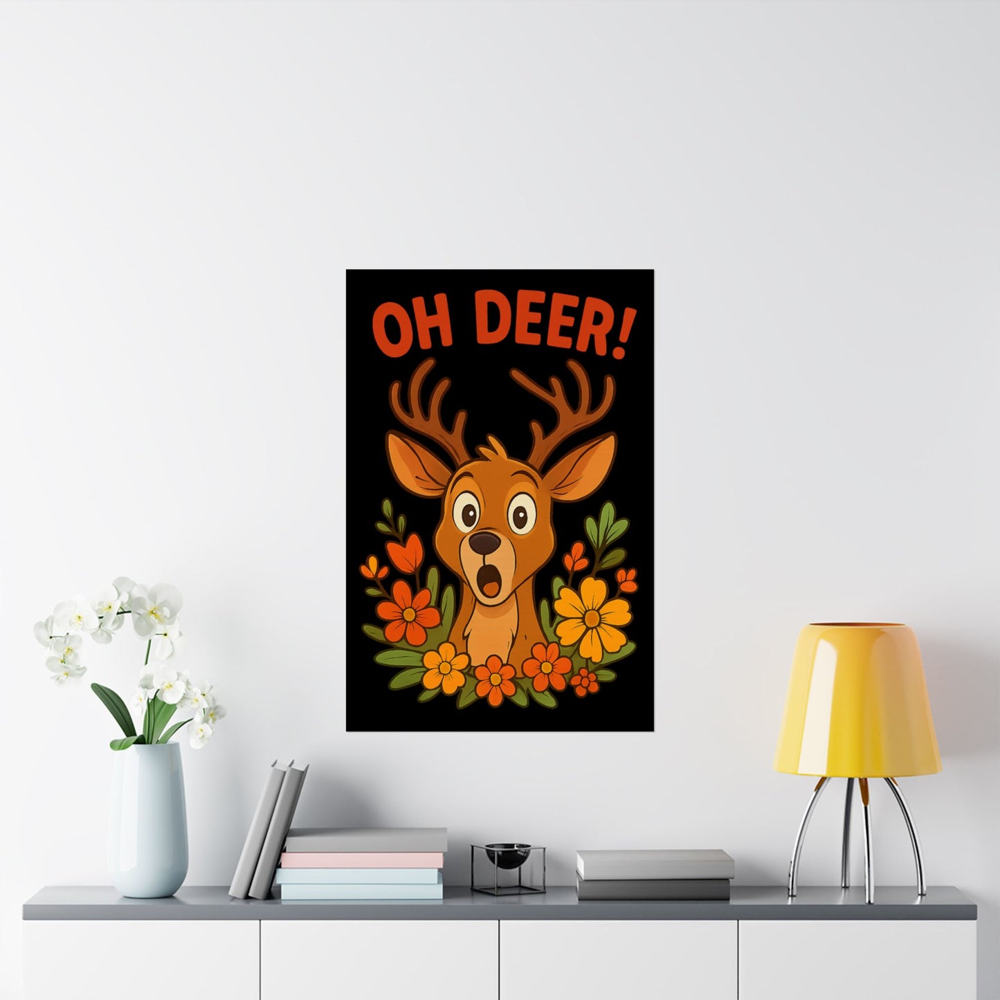 Vertical Poster - Startled Deer 'Oh Deer' Wildlife Decor Nature Decoration Funny Poster