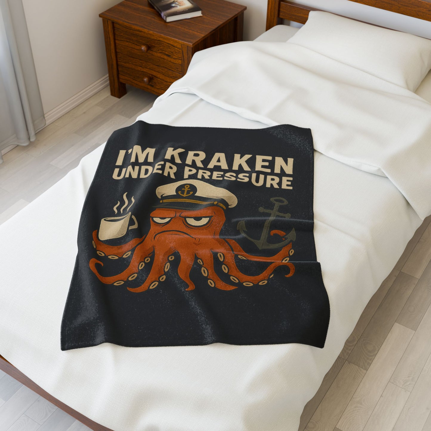 Kraken Under Pressure Plush Blanket - Fun Nautical Decor for Cozy Nights Beach Themed Throw Ocean Decoration