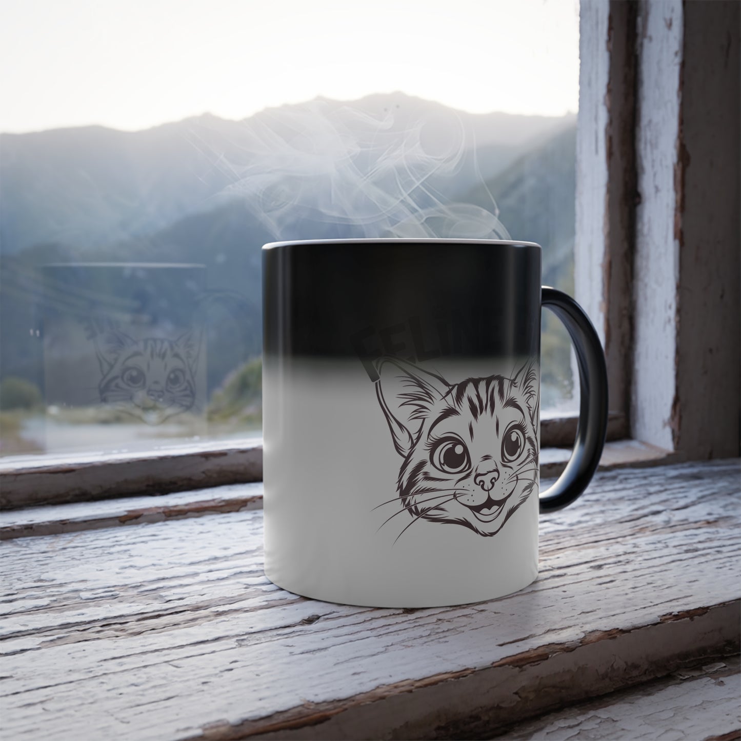 Color Changing Cat Mug – Funny “Feline Fine” Morphing Coffee Cup | Heat Reveal Gift for Cat Lovers, Pet Parents, Birthday & Everyday Use
