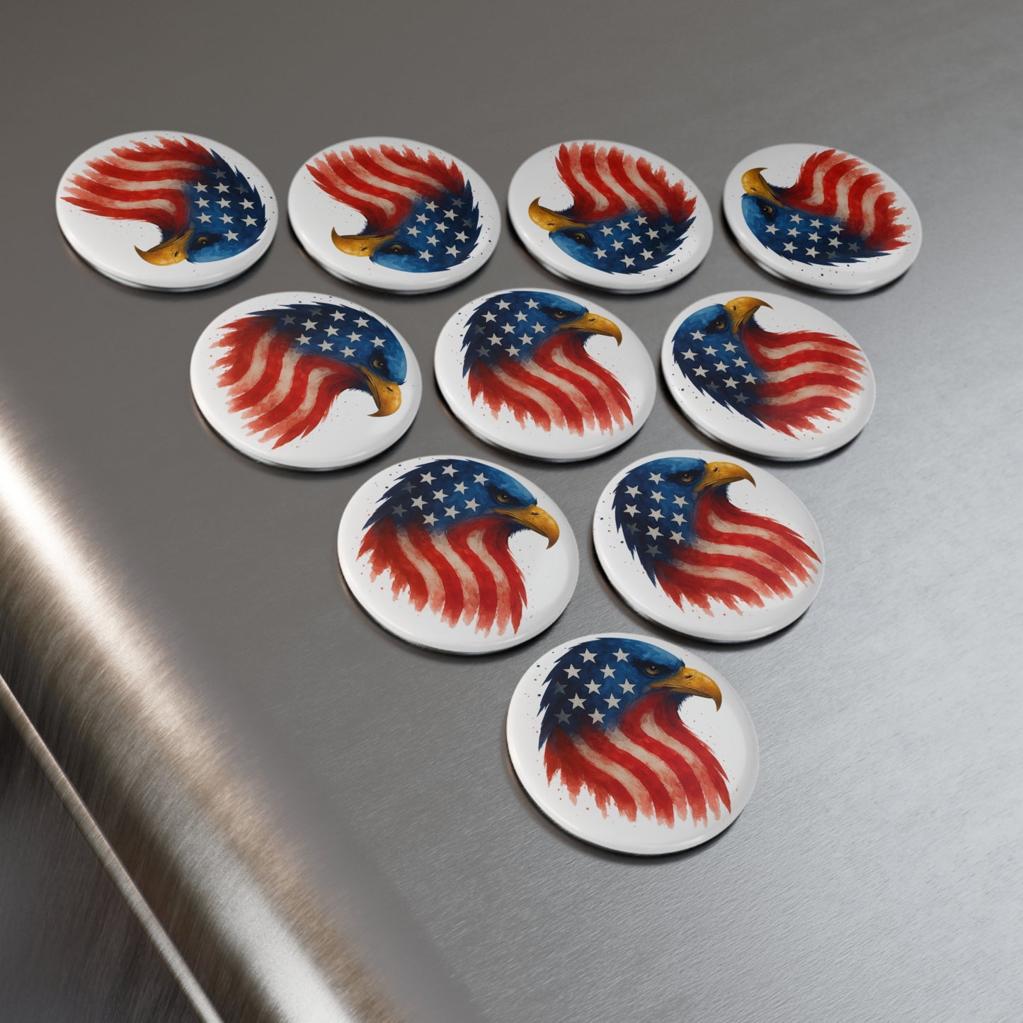 Patriotic Bald Eagle Button Magnet - American Flag and USA Freedom Decor for Fridge, Office, Veterans, 4th July, Independence Day Gift