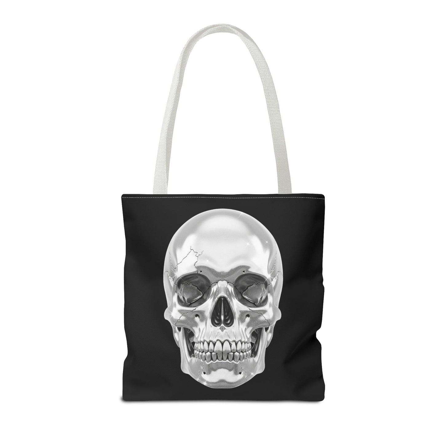 Chrome Skull Tote Bag, Gothic Halloween Canvas Tote, Metallic Skull Design Bag, Spooky Season Accessory, Skull Gift Tote For Horror Fans