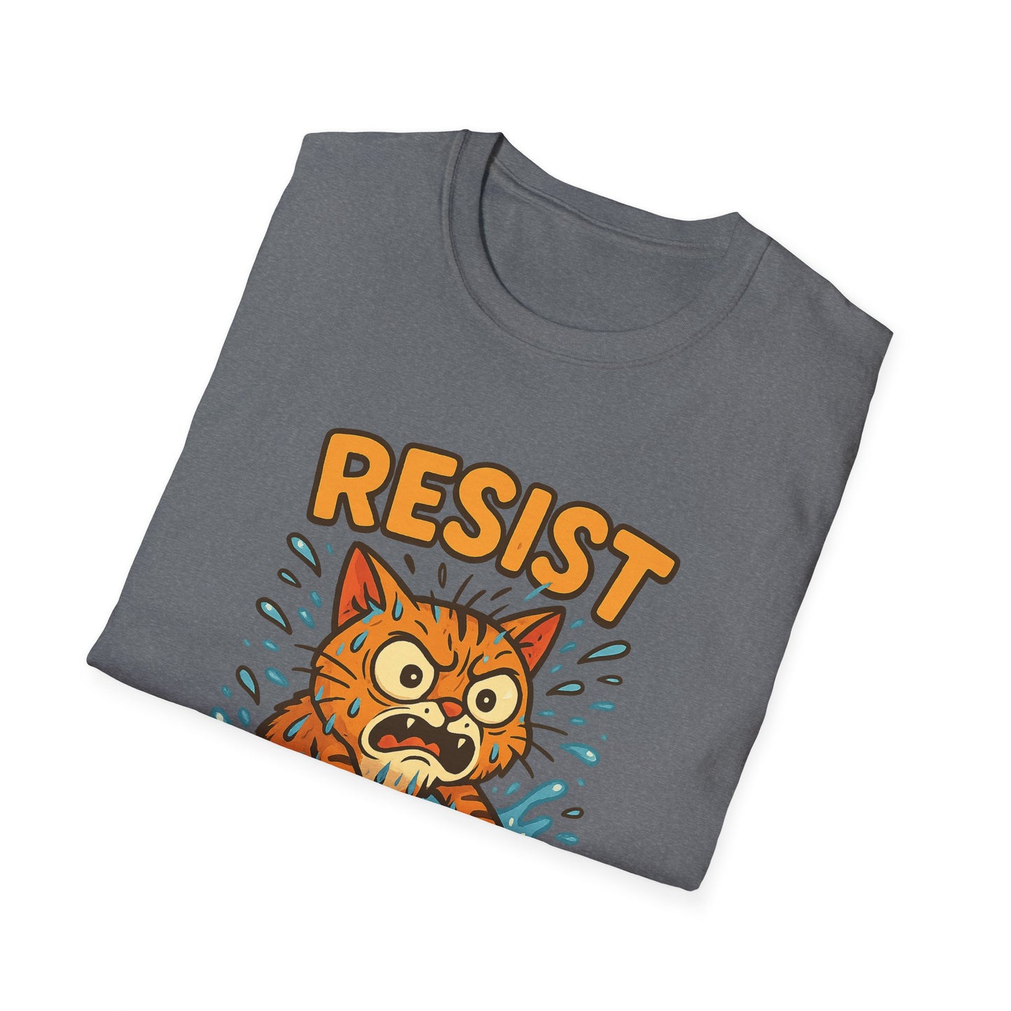 Resist Like A Stubborn Cat At Bathtime Funny Cat Lover Graphic Tee - Quirky Self Care Shirt - Gift For Pet Moms, Dads and Humor Fans