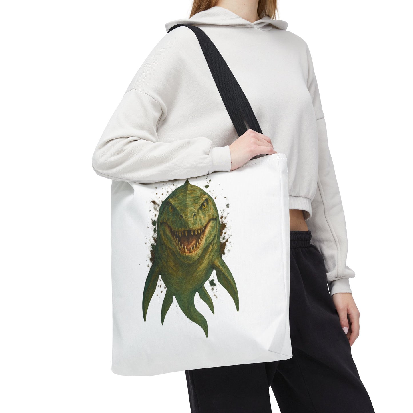 Watercolor Mosasaurus Tote Bag - Prehistoric Sea Monster Art, Dinosaur Ocean Reptile Gift, Eco Canvas Bag for Dino and Marine Fans
