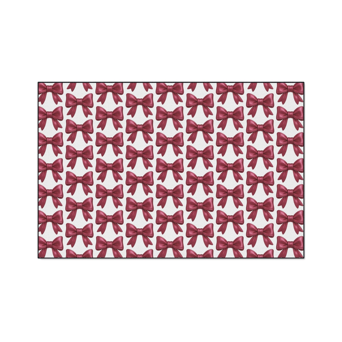 Pink Bow Doormat Cute Glam Entry Rug, Decorative Floor Mat with Repeating Bow Pattern, Girly Room or Holiday Decor