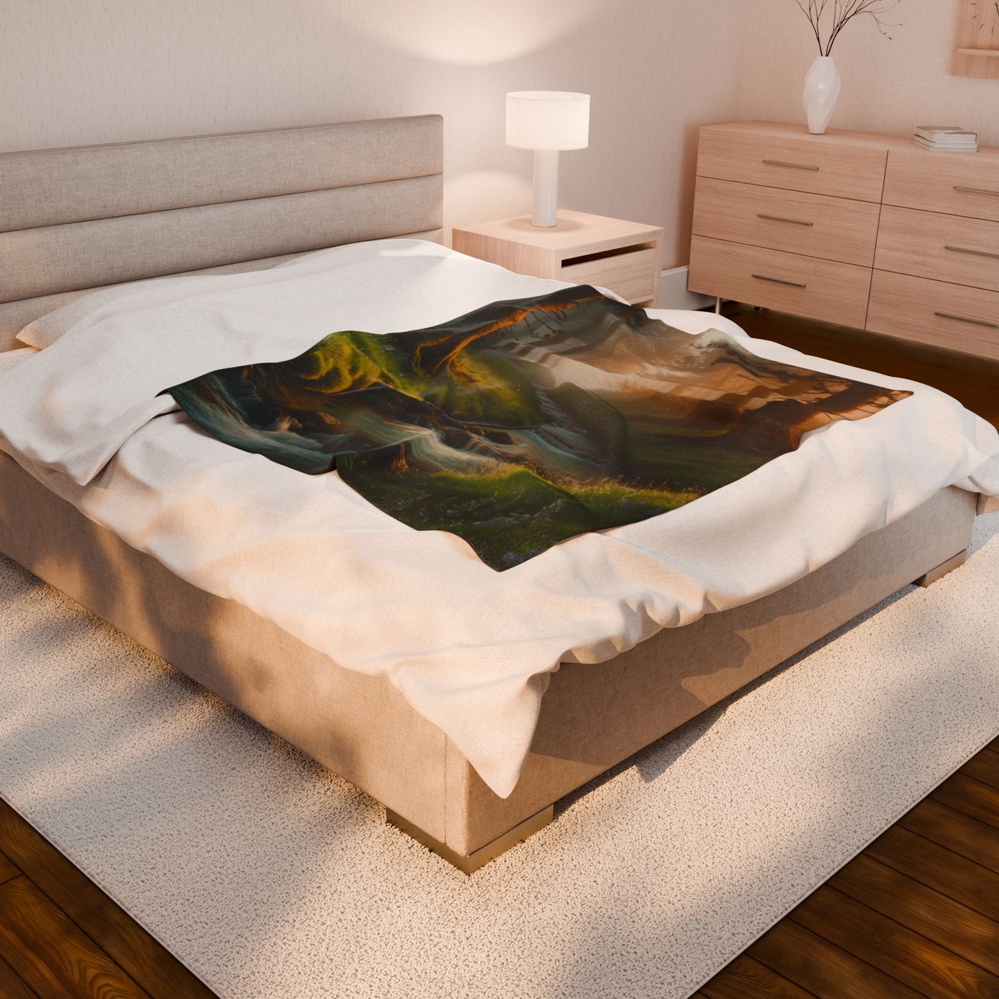 Serene Nature Velveteen Plush Blanket Cozy Décor for Home Nature Blanket Forest Throw with Stream