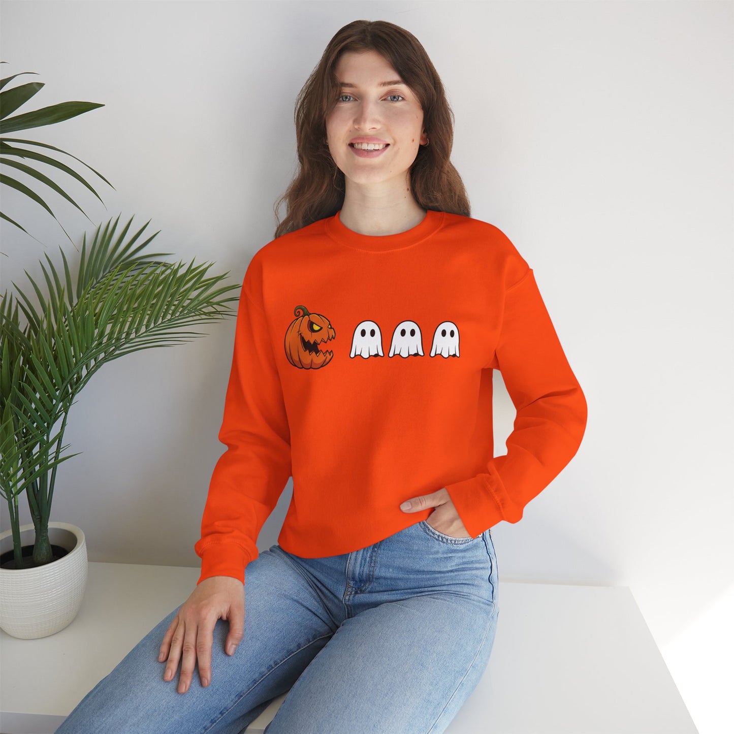Pumpkin Ghost Sweatshirt, Funny Halloween Crewneck, Spooky Ghost Sweater, Cute Pumpkin Sweatshirt, Fall Outfit, Scary Face Sweatshirt