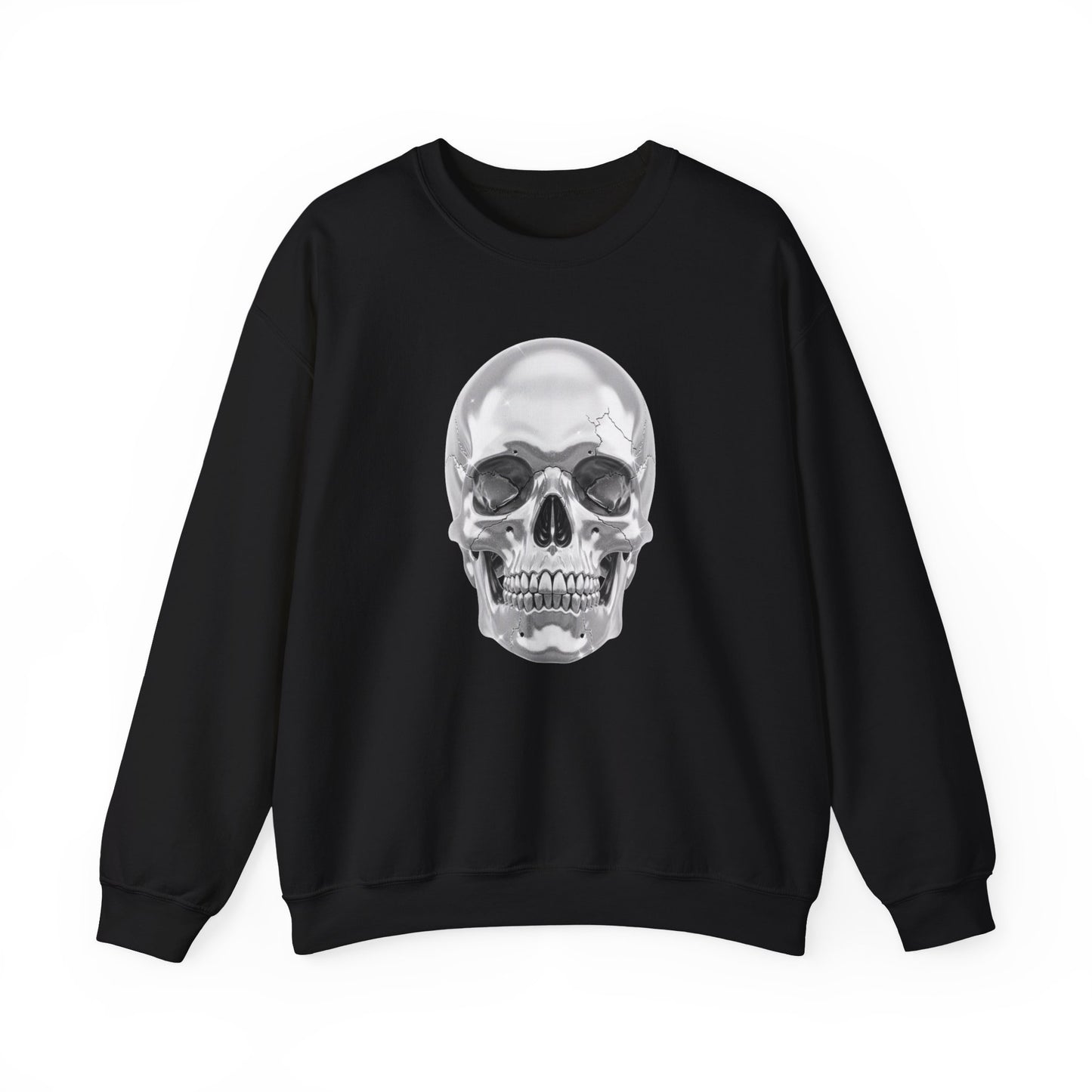 Silver Skull Sweatshirt, Gothic Skull Crewneck, Retro Skull Sweatshirt, Vintage Skull Graphic, Halloween Rock Pullover