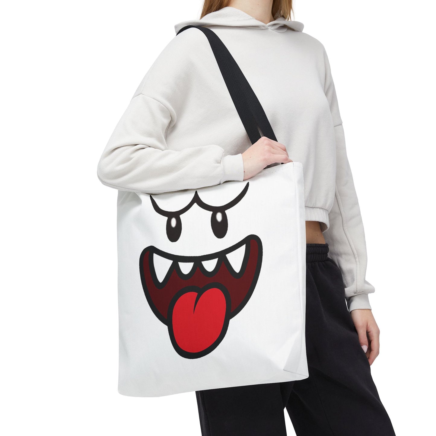 Funny Ghost Face Tote Bag, Spooky Halloween Shopping Bag, Creepy Cute Gamer Tote, Novelty Reusable Canvas Bag, Horror Themed Trick or Treat Bag