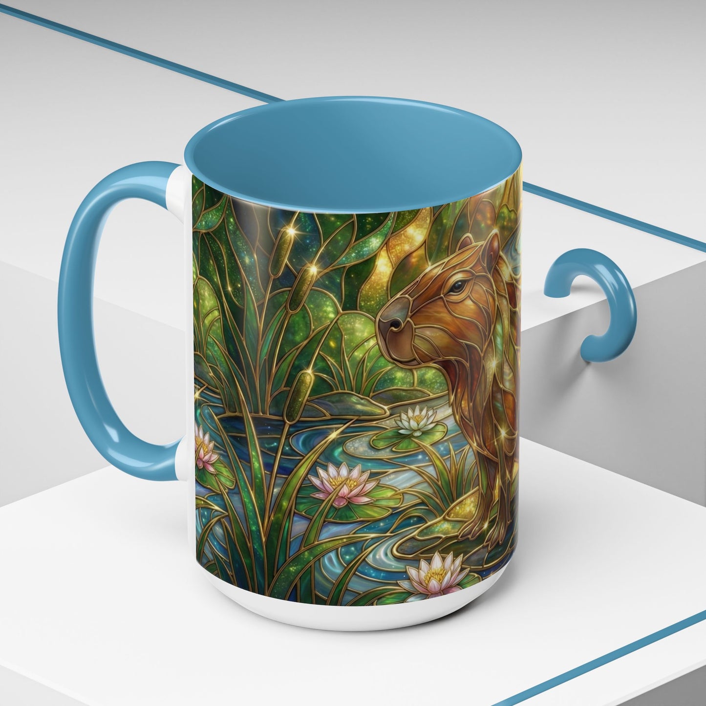 Capybara Coffee Mug, Stained Glass Capybara Art Mug, Cute Animal Lover Gift, Nature Inspired Ceramic Coffee Cup, Unique Wildlife Mug, 11oz 15oz