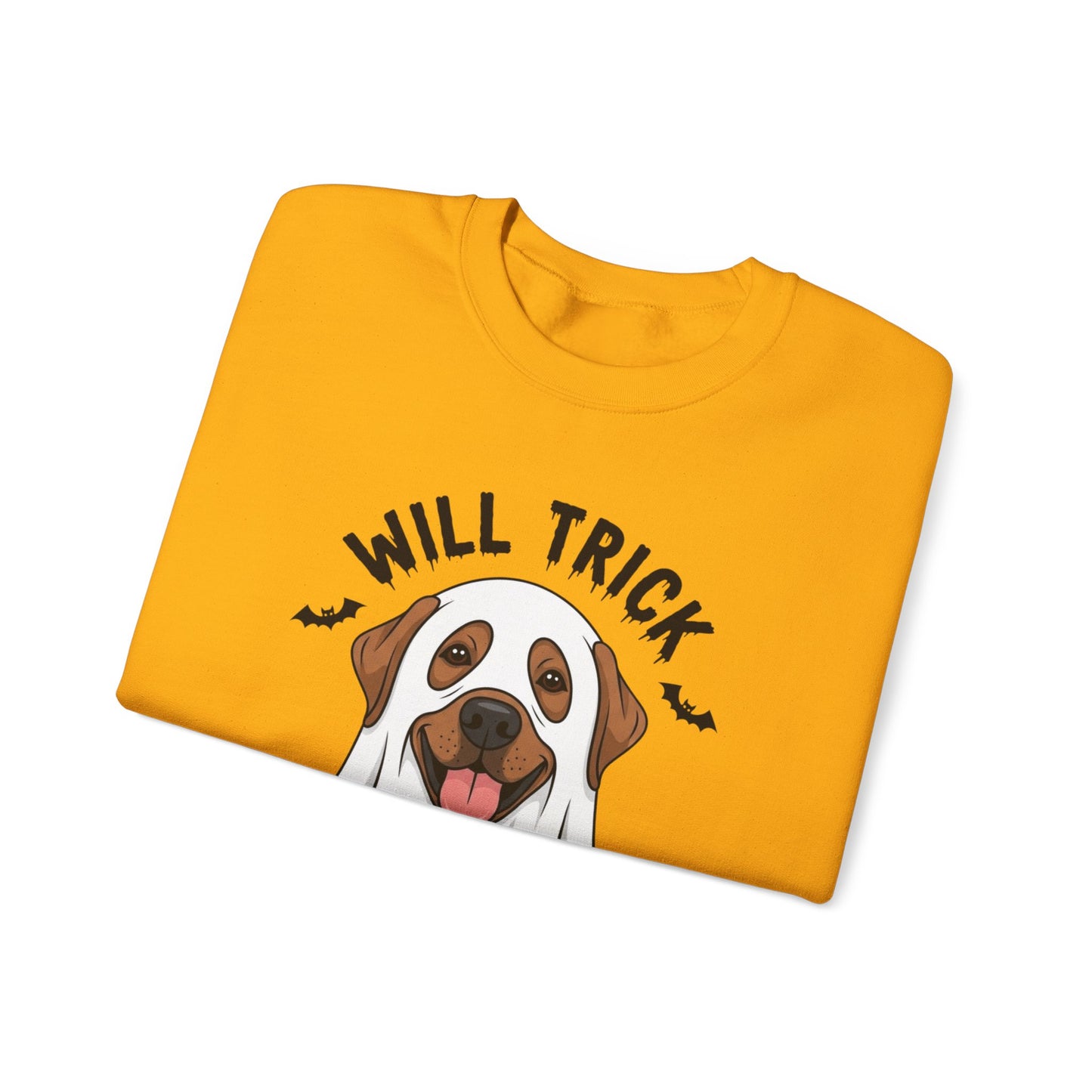 Will Trick for Treat Sweatshirt, Ghost Dog Halloween Crewneck, Funny Pet Costume Graphic Pullover, Trick-or-Treat Dog Lover Gift Sweater