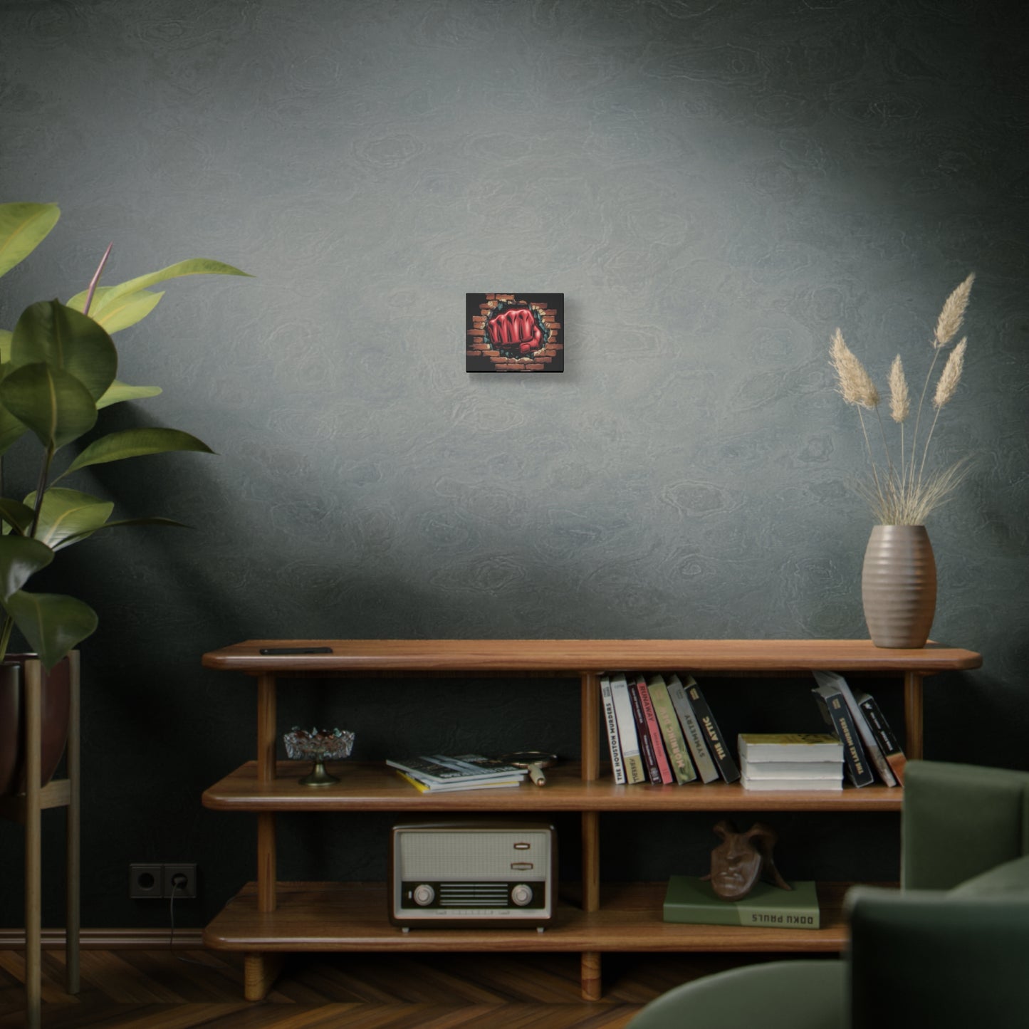 Canvas Wall Art - Red Fist Smashing Through Wall