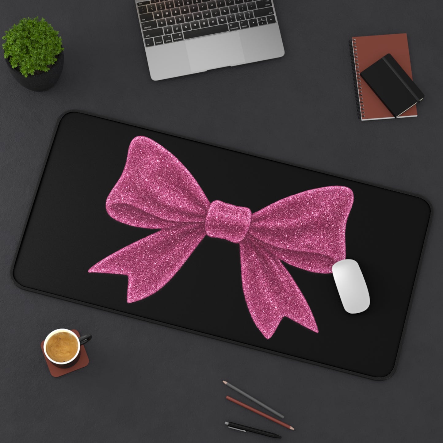 Pink Glitter Bow Desk Mat β Coquette Aesthetic Mouse Pad XL β Cute Girly Office Decor β Soft Girl Gaming Desk Mat β Pinkcore Desk Accessory