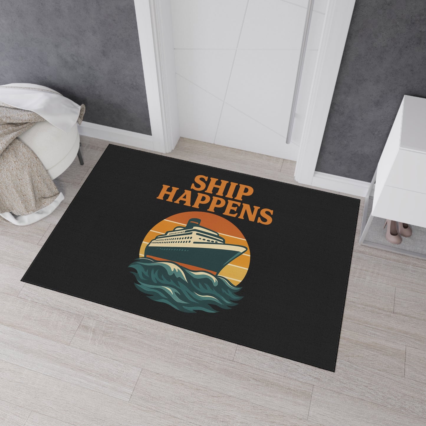 Floor Mat - Cruise Ship 'Ship Happens' Design Nautical Decor Gift for Traveler Ocean Mat Sea Decoration