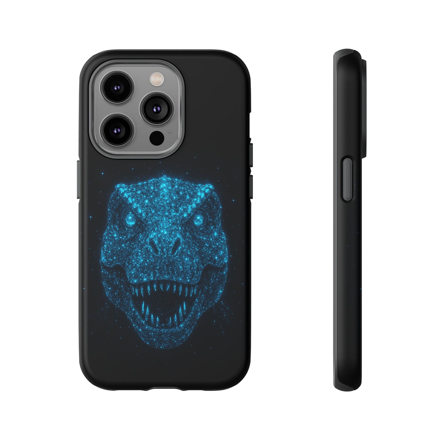 Bioluminescent Particle T-Rex iPhone Case - Galaxy-Style Cosmic Dino on Tough Dual-Layer Cover, Gift for Dino & Space Fans
