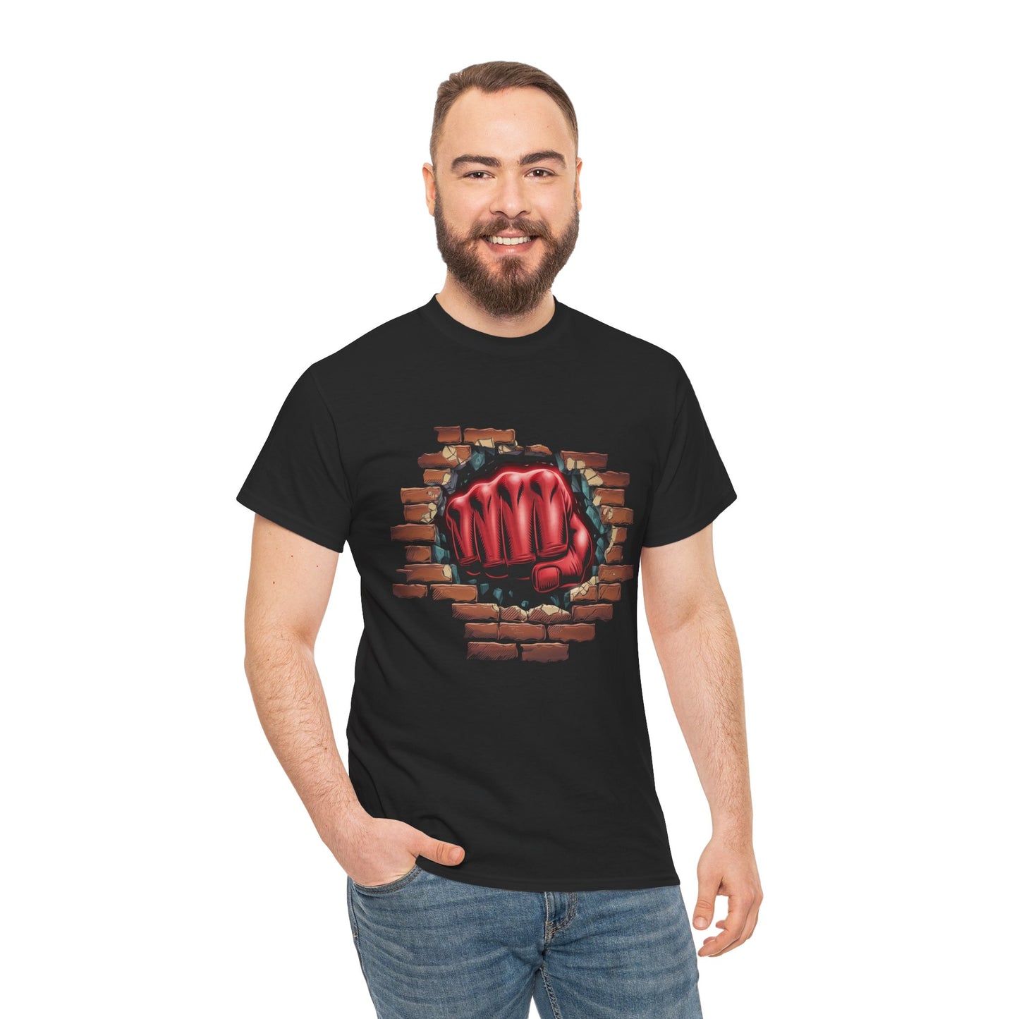 Impact Fist Graphic T-Shirt – Punch Through Brick Wall Design | Bold Streetwear Tee for Fighters, Gym & Edge-Lovers
