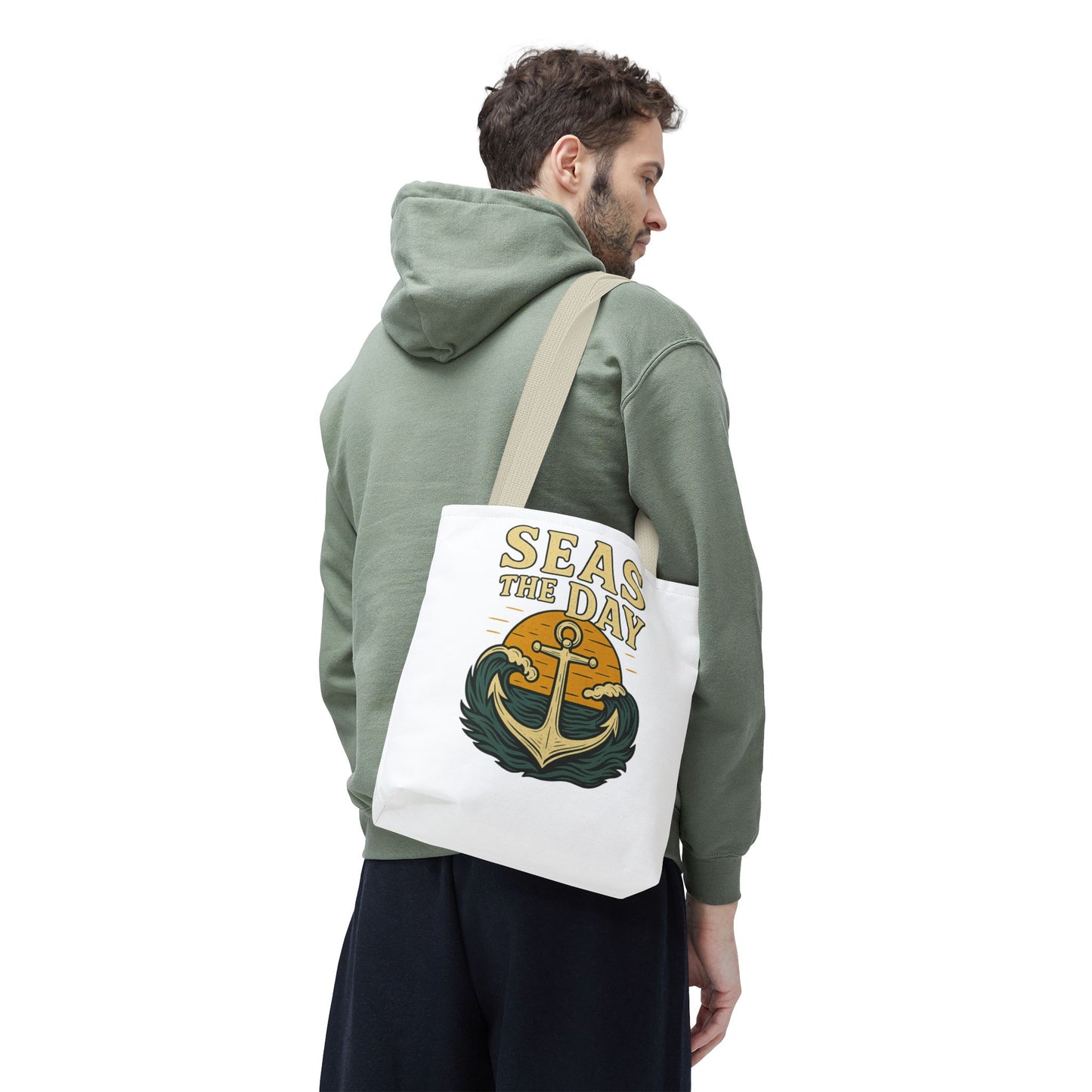 "Seas the Day" Nautical Tote Bag – Funny Beach Quote Canvas Bag with Anchor | Coastal Gift Idea for Summer, Travel, or Daily Use