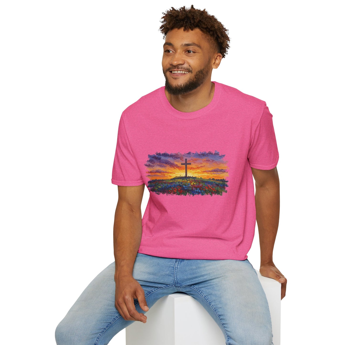 Van Gogh-Style Cross Sunset T-Shirt | Christian Faith Tee, Impressionist Nature Cross Shirt, Sunset Religious Art, Faith & Landscape Gift
