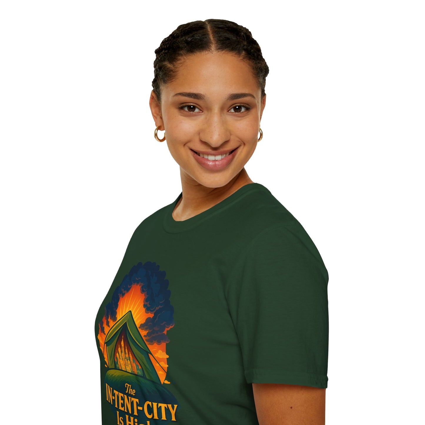 In-Tent-City Is High Camping Tee | Retro Tent Graphic T-Shirt for Hikers & Campers | Funny Outdoorsy Gift | Vintage Style Unisex Tee