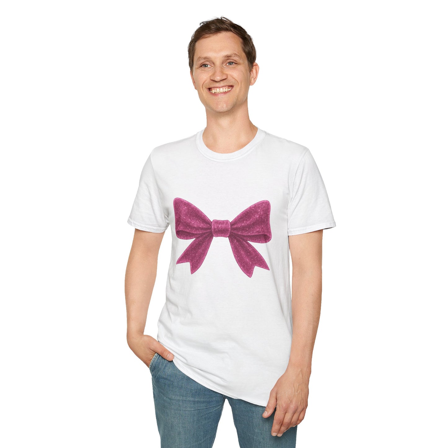 Feminine Pink Bow Graphic Tee | Coquette Bow T-Shirt | Sparkly Ribbon Shirt for Soft Girl Aesthetic | Gift for Her