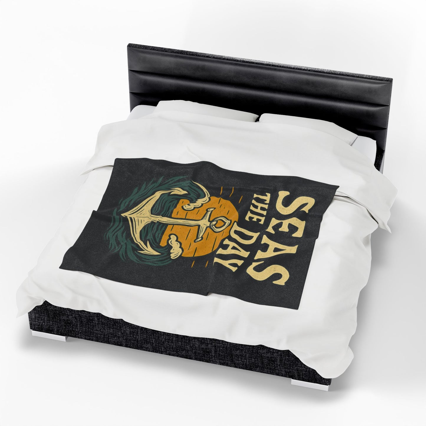 Seas the Day Blanket – Nautical Anchor Throw, Coastal Fleece Blanket, Ocean Sunset Gift