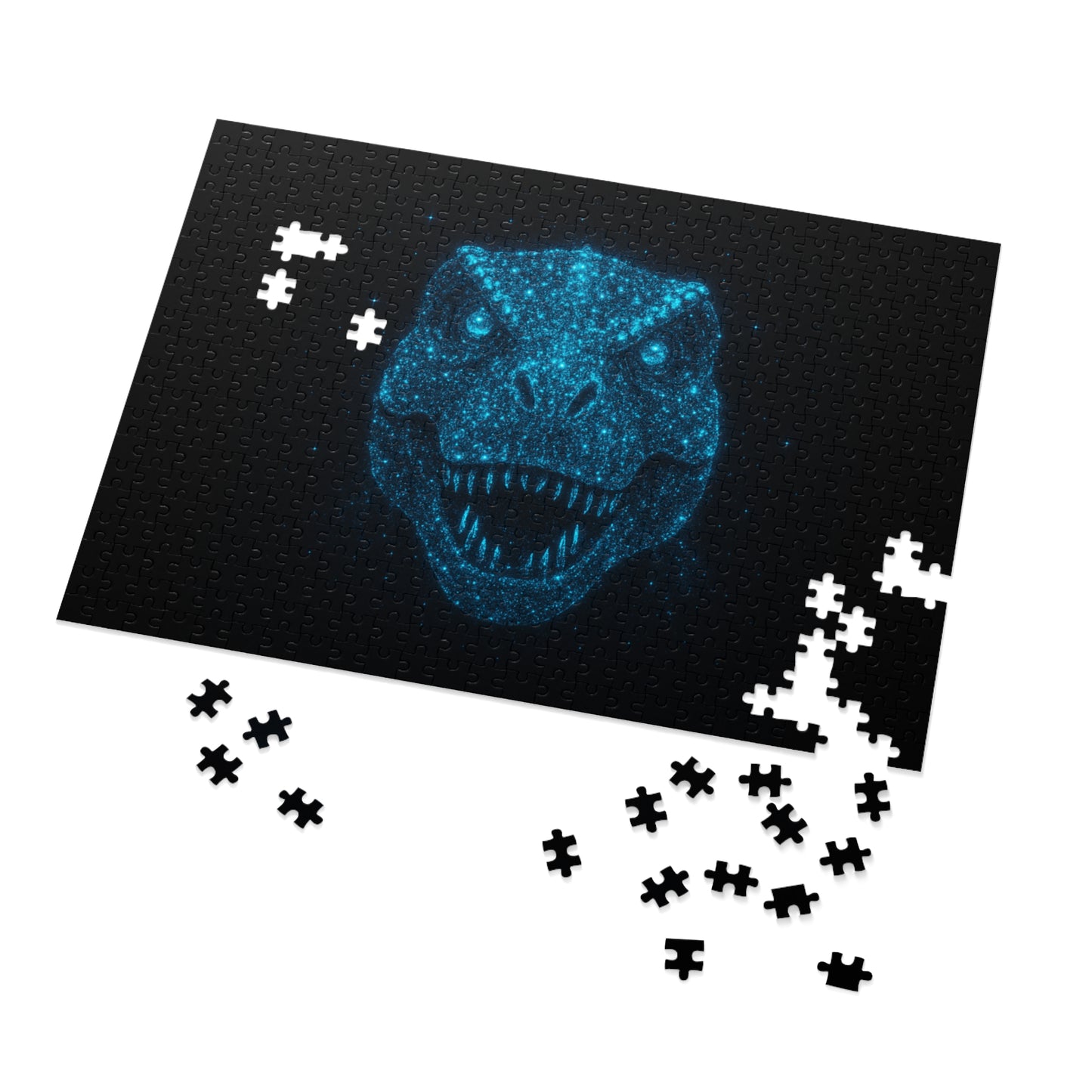 Bioluminescent T-Rex Dinosaur Puzzle - Neon Blue Glow‑Inspired 252-2000‑Piece Jigsaw, Family Fun, Unique Décor, Gift for Kids and Adults