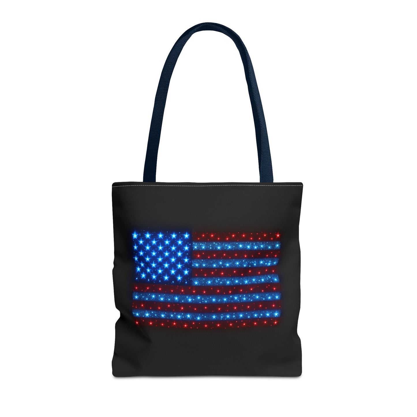 Galaxy Bioluminescent USA Flag Tote Bag - Patriotic Cosmic Canvas Shopper - Starry Red White Blue Tote Non-Glow - 4th July Gift