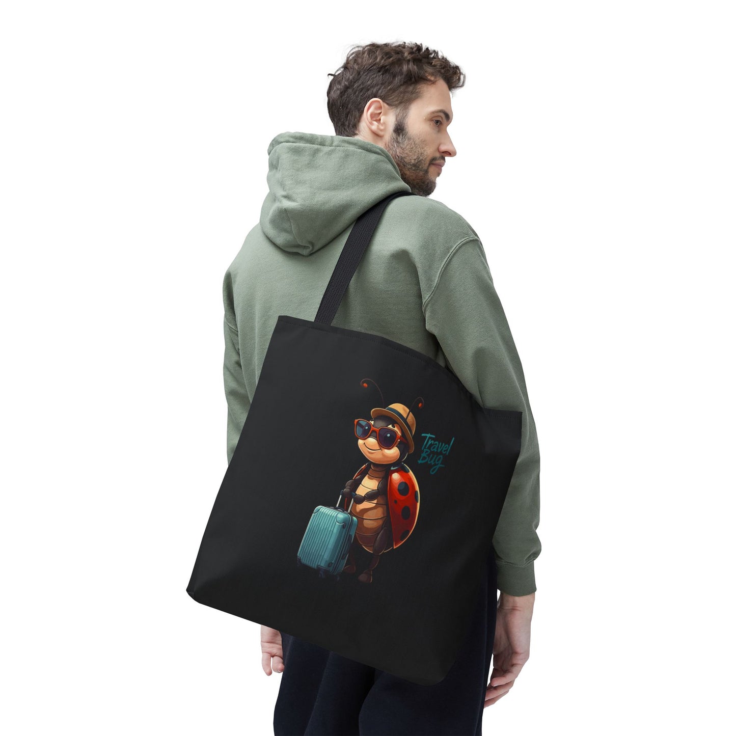 Travel Bug Tote Bag | Cute Ladybug with Suitcase Art Tote – Whimsical Travel Accessory, Aesthetic Canvas Bag | Gift for Travelers